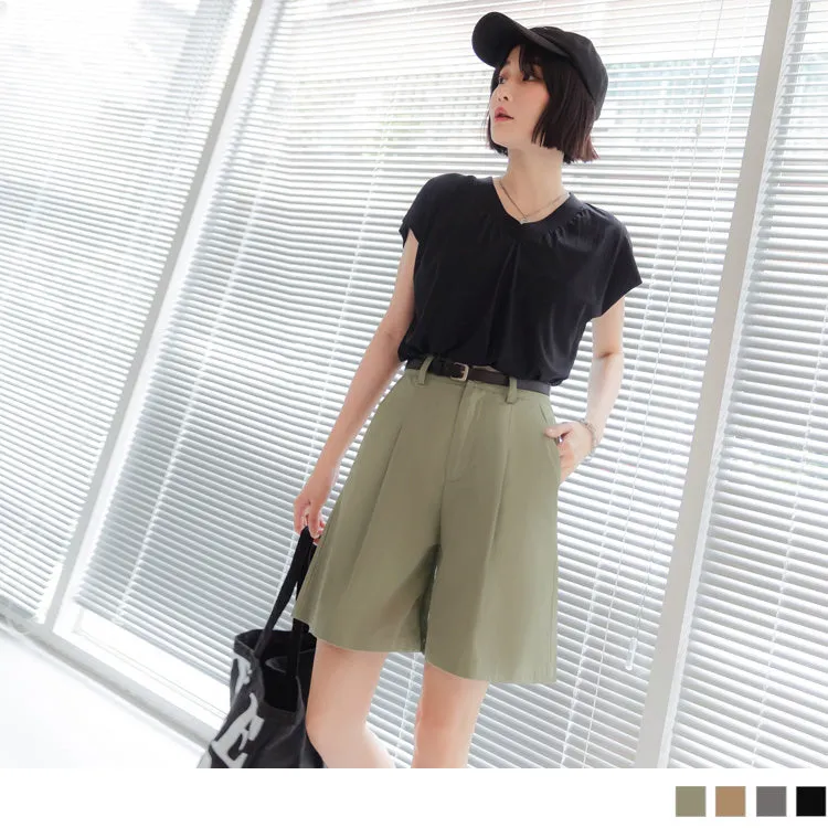 A-LINE KNEE LENGTH SHORTS PANTS WITH BELT