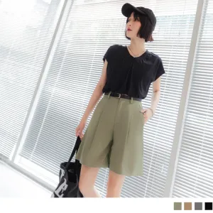 A-LINE KNEE LENGTH SHORTS PANTS WITH BELT