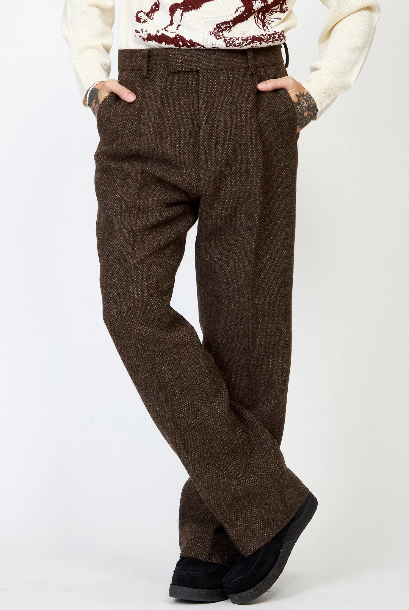 AURALEE Lama Shetland Wool Tweed Slacks