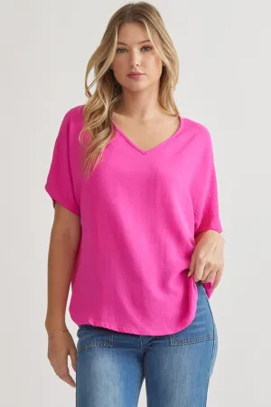 Blissful Basics V-Neck Top - Hot Pink *Regular & Curvy*