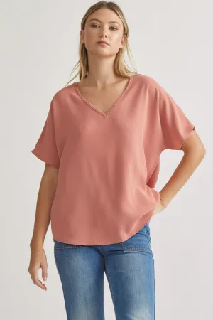 Blissful Basics V-Neck Top - Salmon