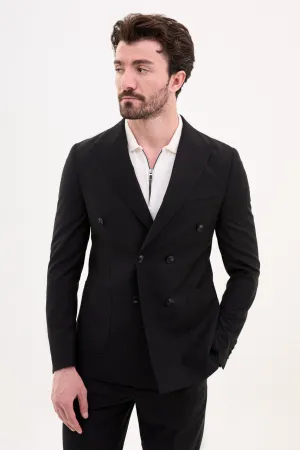 Bojoni Pezza Slim Fit Black Double Breasted Blazer