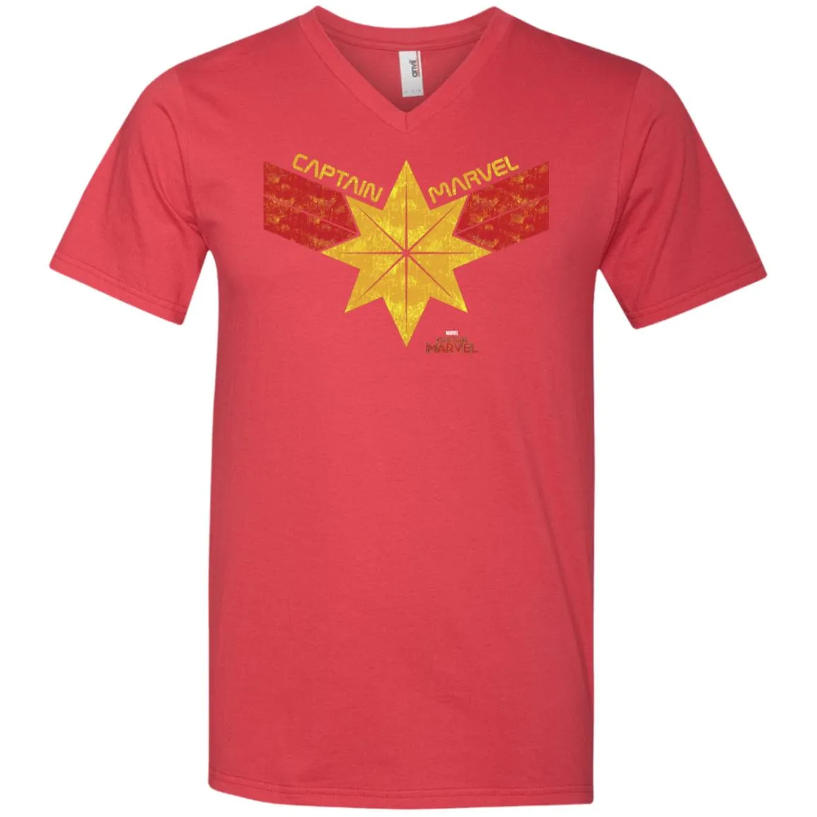 Captain Marvel Distressed Star Ribbon Logo Men V-Neck T-Shirt