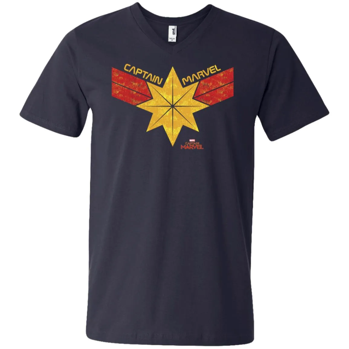 Captain Marvel Distressed Star Ribbon Logo Men V-Neck T-Shirt