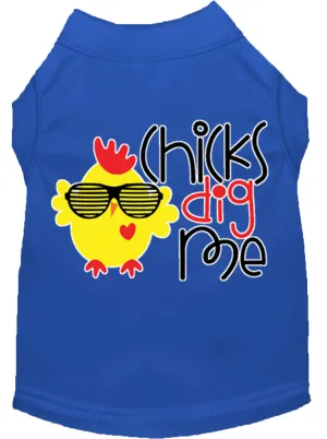 Chicks Dig Me Screen Print Dog Shirt Blue Xl