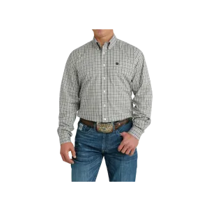 Cinch Men's Long Sleeve Button Down White Plaid Grey Shirt