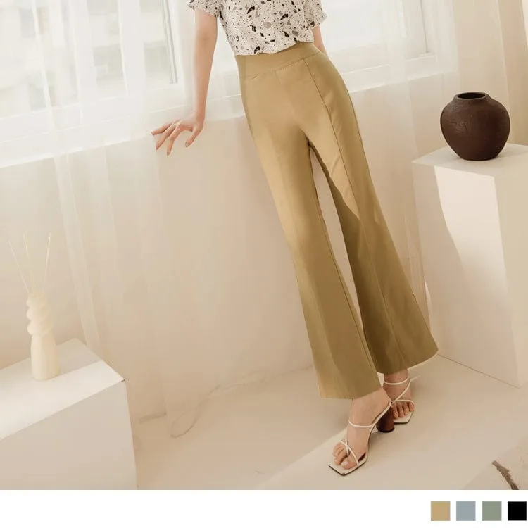 ELASTIC WAIST HIGH WAIST SKINNY FLARE PANTS