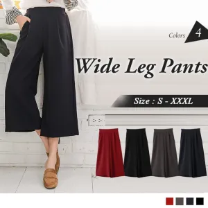 ELASTIC WAIST PLAETED WIDE LEG PANTS