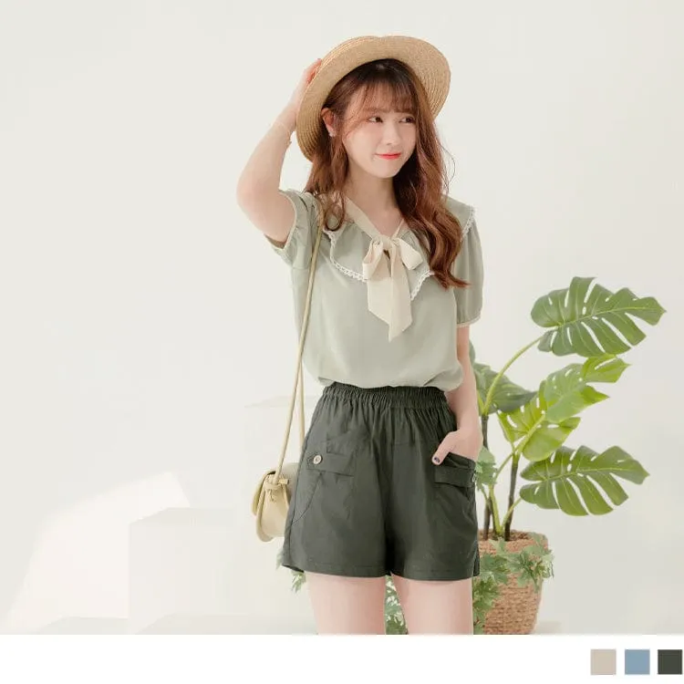 ELASTIC WAIST POCKETS SHORTS PANTS