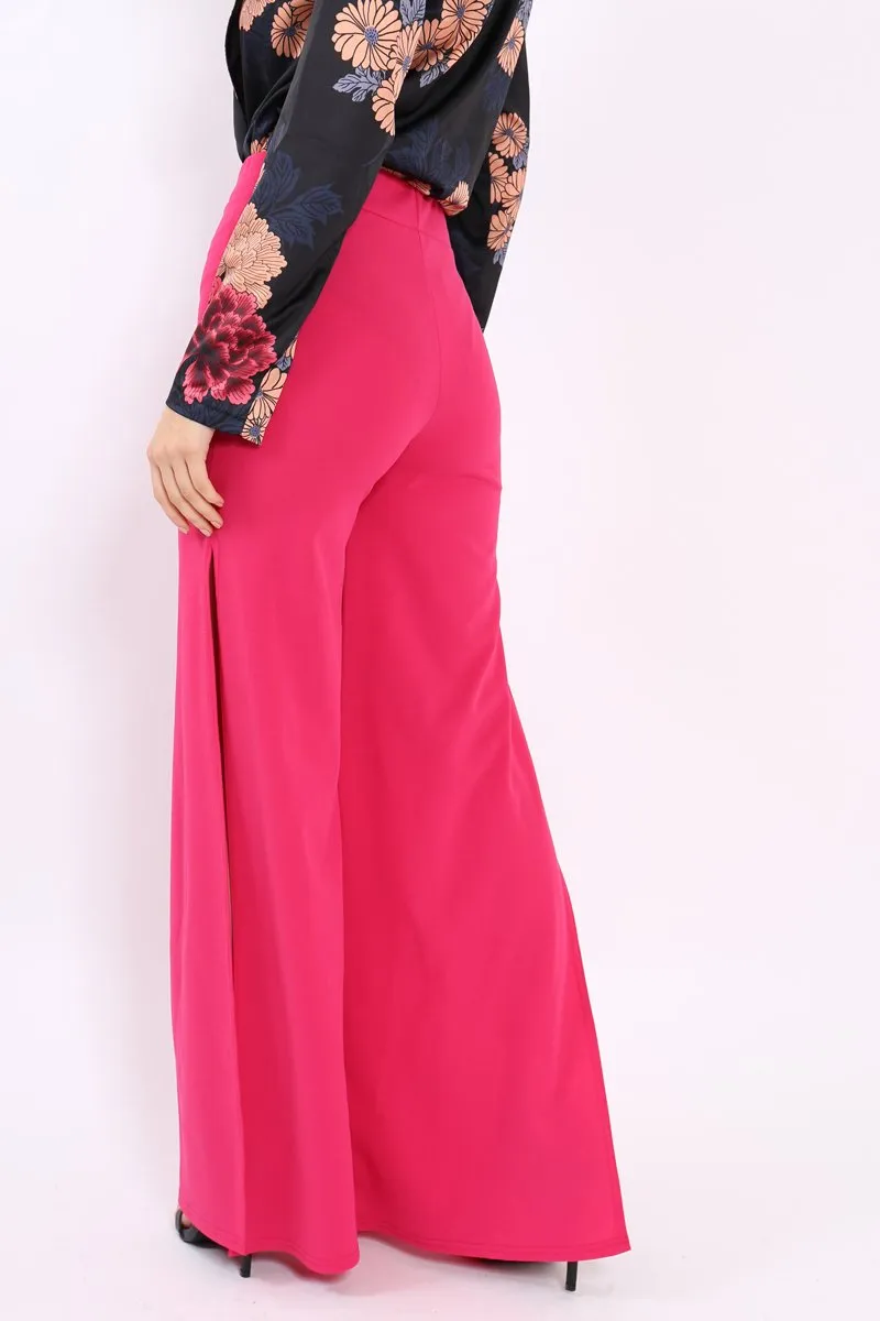 Fuchsia Zip Front High Waisted Flare Trousers - Gerta