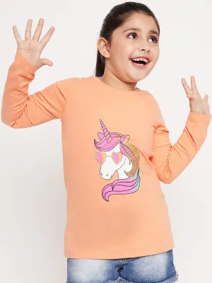 Girls Unicorn Graphic Printed Cotton T-Shirt - Ps Peaches