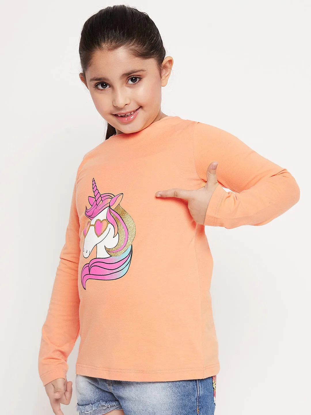 Girls Unicorn Graphic Printed Cotton T-Shirt - Ps Peaches