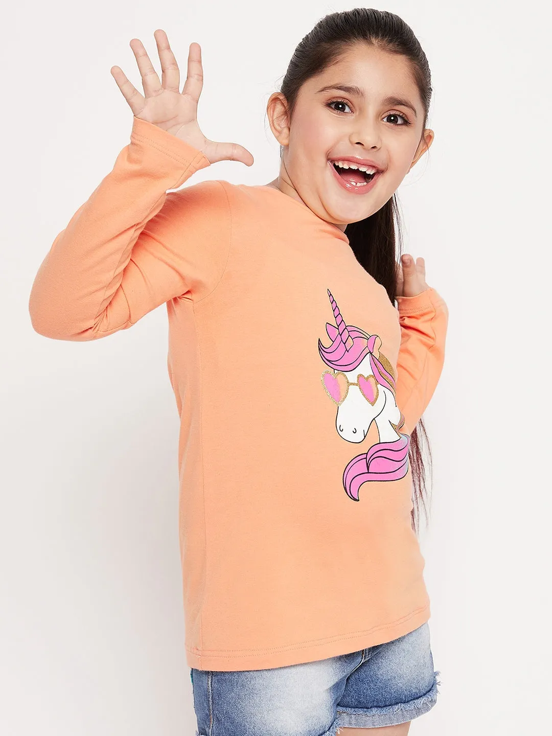 Girls Unicorn Graphic Printed Cotton T-Shirt - Ps Peaches