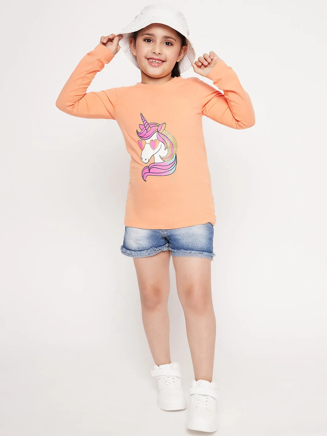 Girls Unicorn Graphic Printed Cotton T-Shirt - Ps Peaches