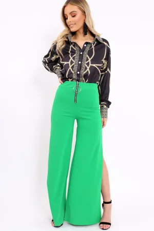 Green Zip Front High Waisted Flare Trousers - Gerta