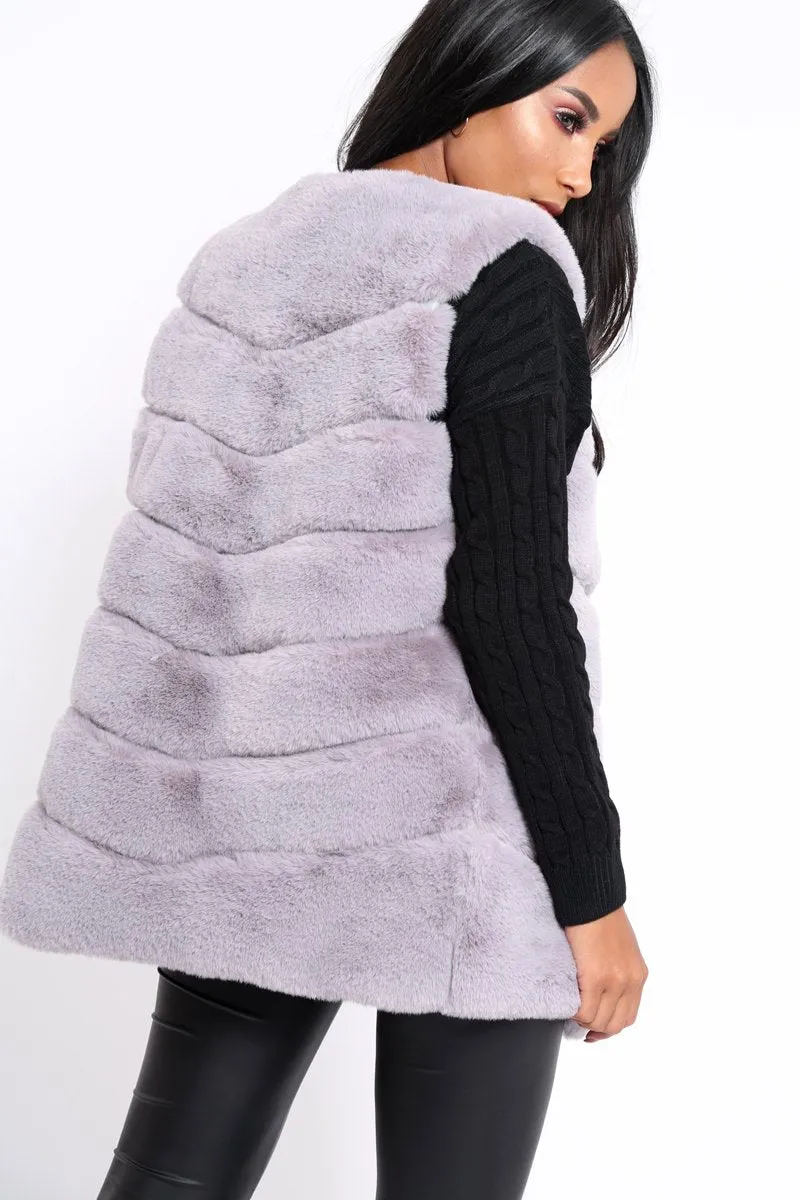 Grey Faux Fur Striped Gilet - Ida