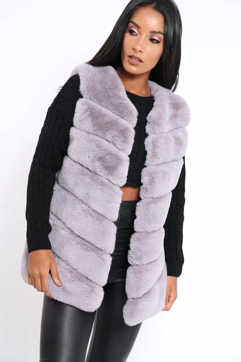 Grey Faux Fur Striped Gilet - Ida