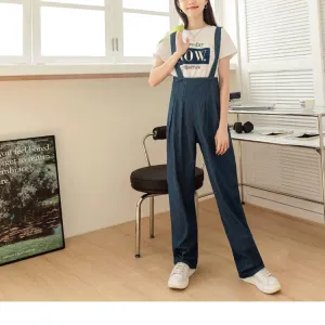 HIGH WAIST COTTON PLEAT DENIM JUMPSUITS