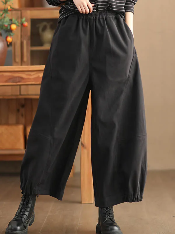 High Waisted Loose Drawstring Elasticity Pleated Solid Color Pants Trousers