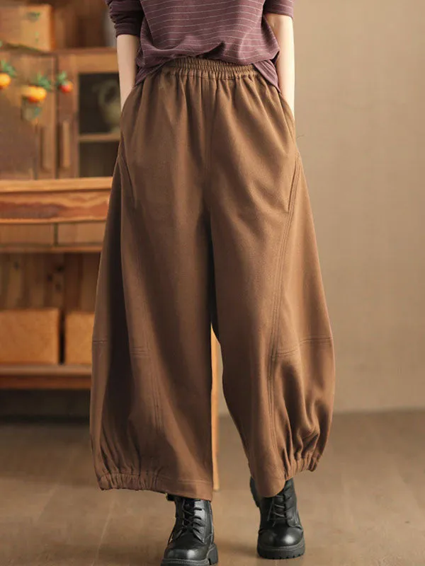 High Waisted Loose Drawstring Elasticity Pleated Solid Color Pants Trousers