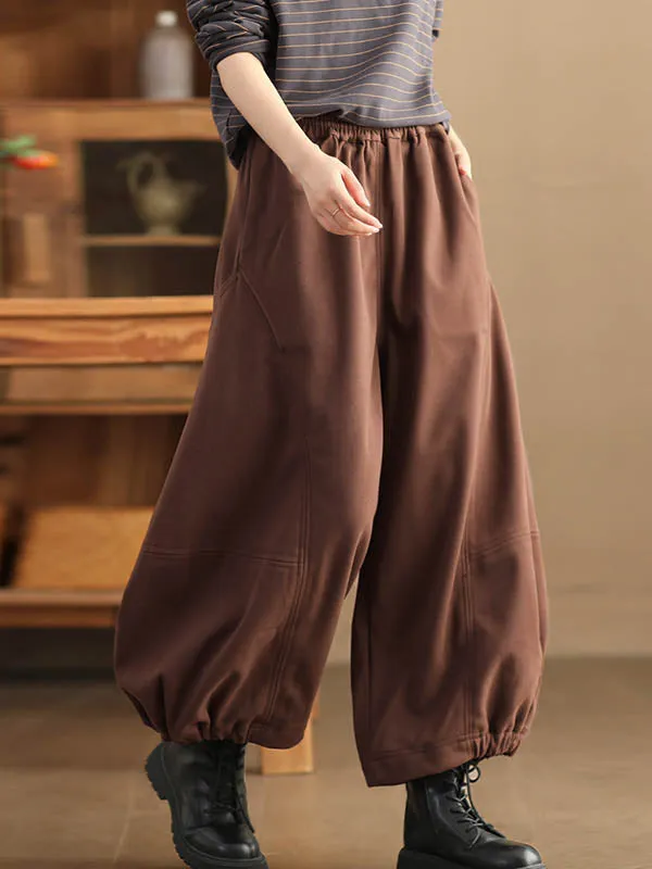 High Waisted Loose Drawstring Elasticity Pleated Solid Color Pants Trousers