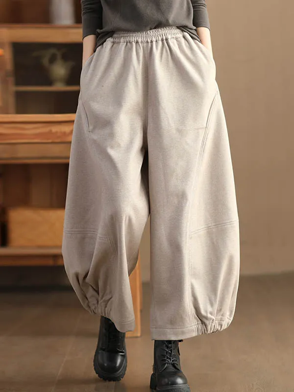 High Waisted Loose Drawstring Elasticity Pleated Solid Color Pants Trousers