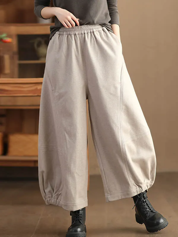 High Waisted Loose Drawstring Elasticity Pleated Solid Color Pants Trousers