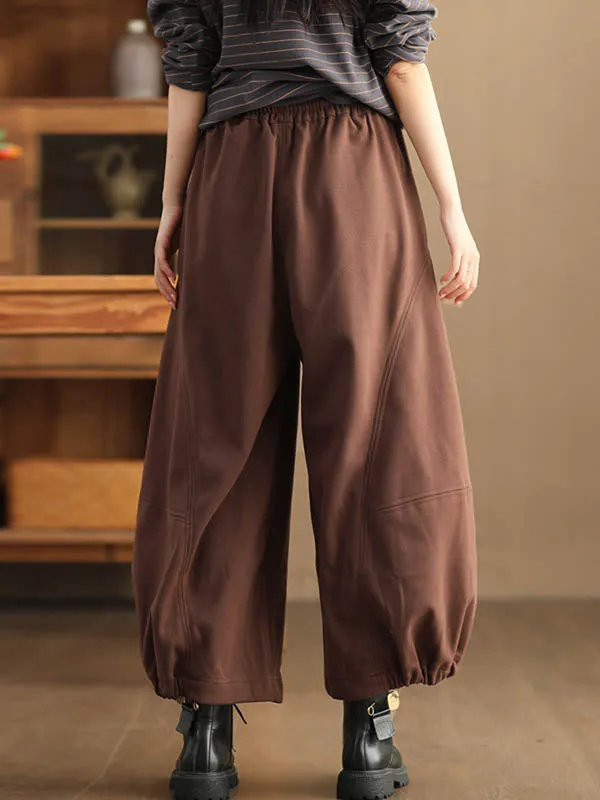 High Waisted Loose Drawstring Elasticity Pleated Solid Color Pants Trousers