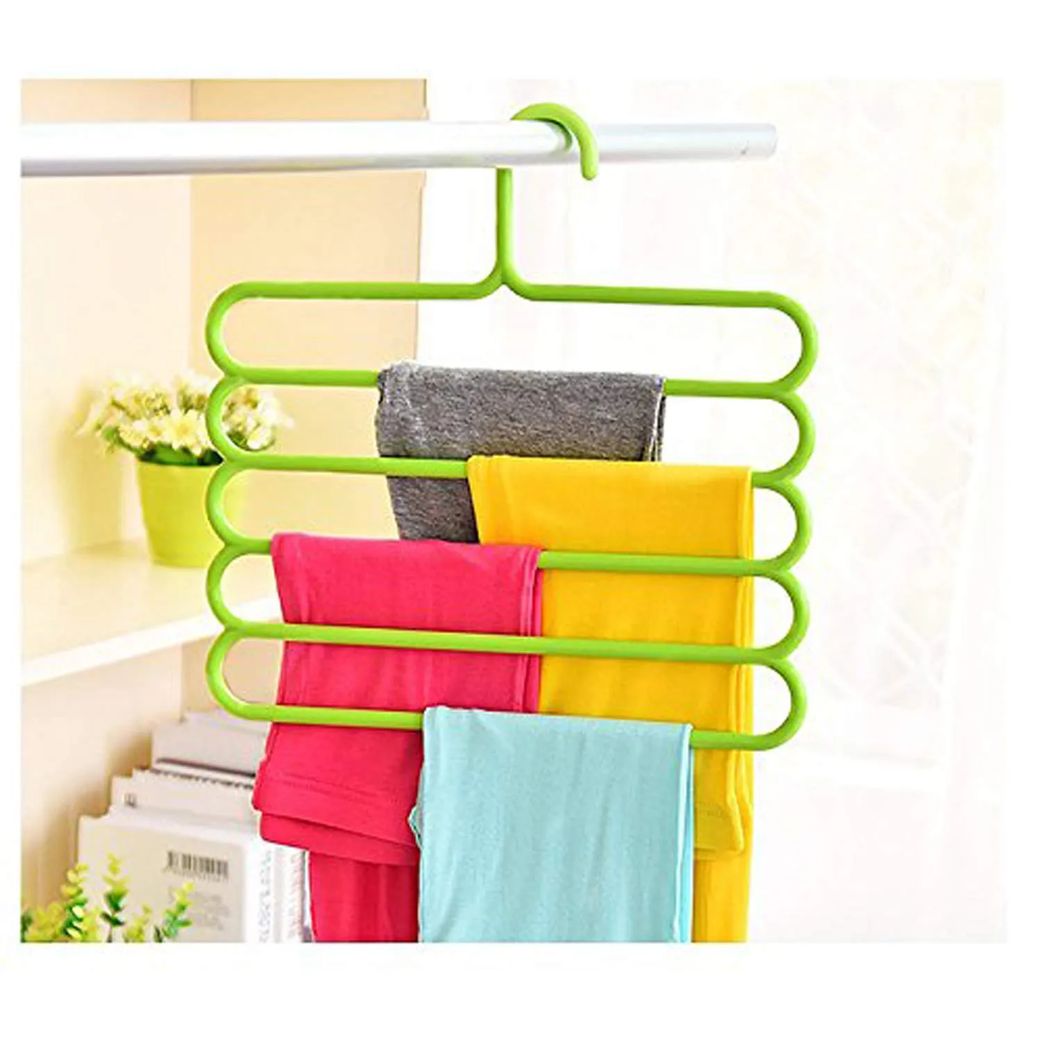 Kuber Industries 4 Pieces Multi-Purpose 5 Layer Pants Clothes Hanger Wardrobe Storage Organizer (Multicolour) - CTKTC023489