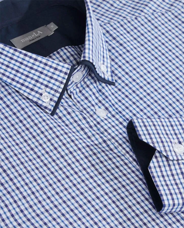 Mens Blue Double Colour Check Shirt