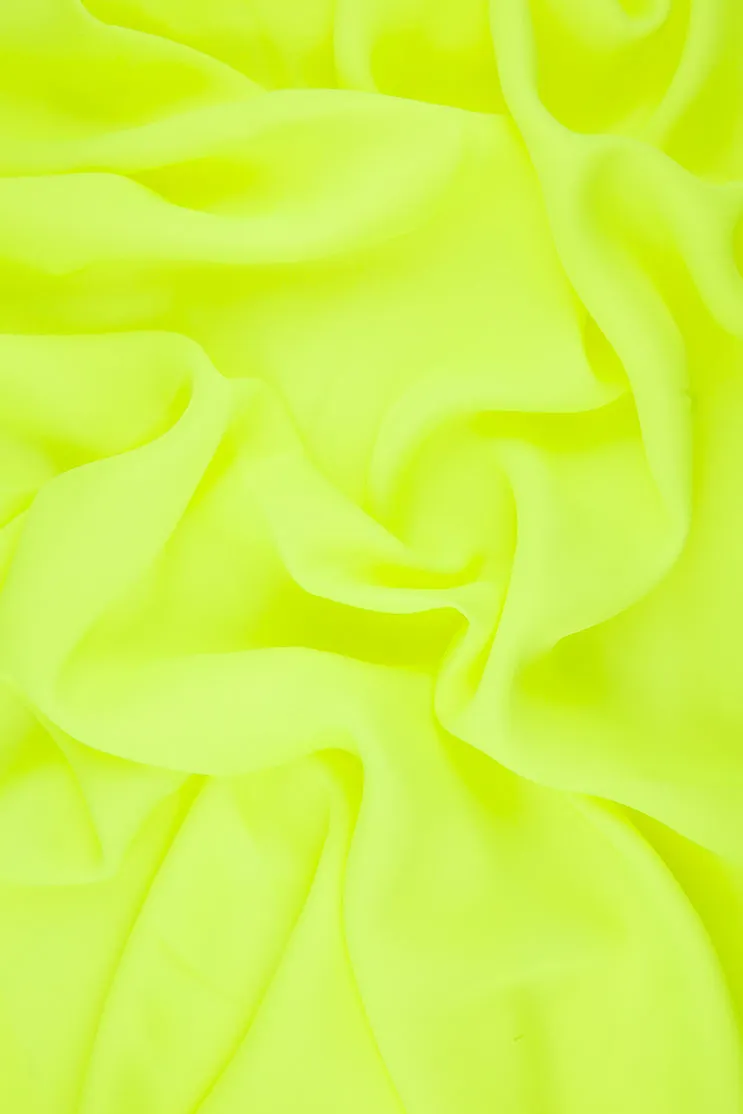 Neon Yellow-Green Silk Double Georgette Fabric