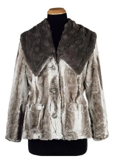 Norma Jean Coat, Reversible - Luxury Faux Fur in Birch with Cuddly Fur in Gray - Sold Out!