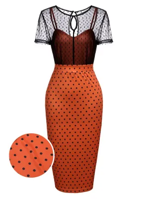 Orange 1960s Illusion Bodycon Dress