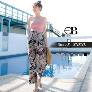 PRINTED WAIST ELASTIC WIDE PANTS