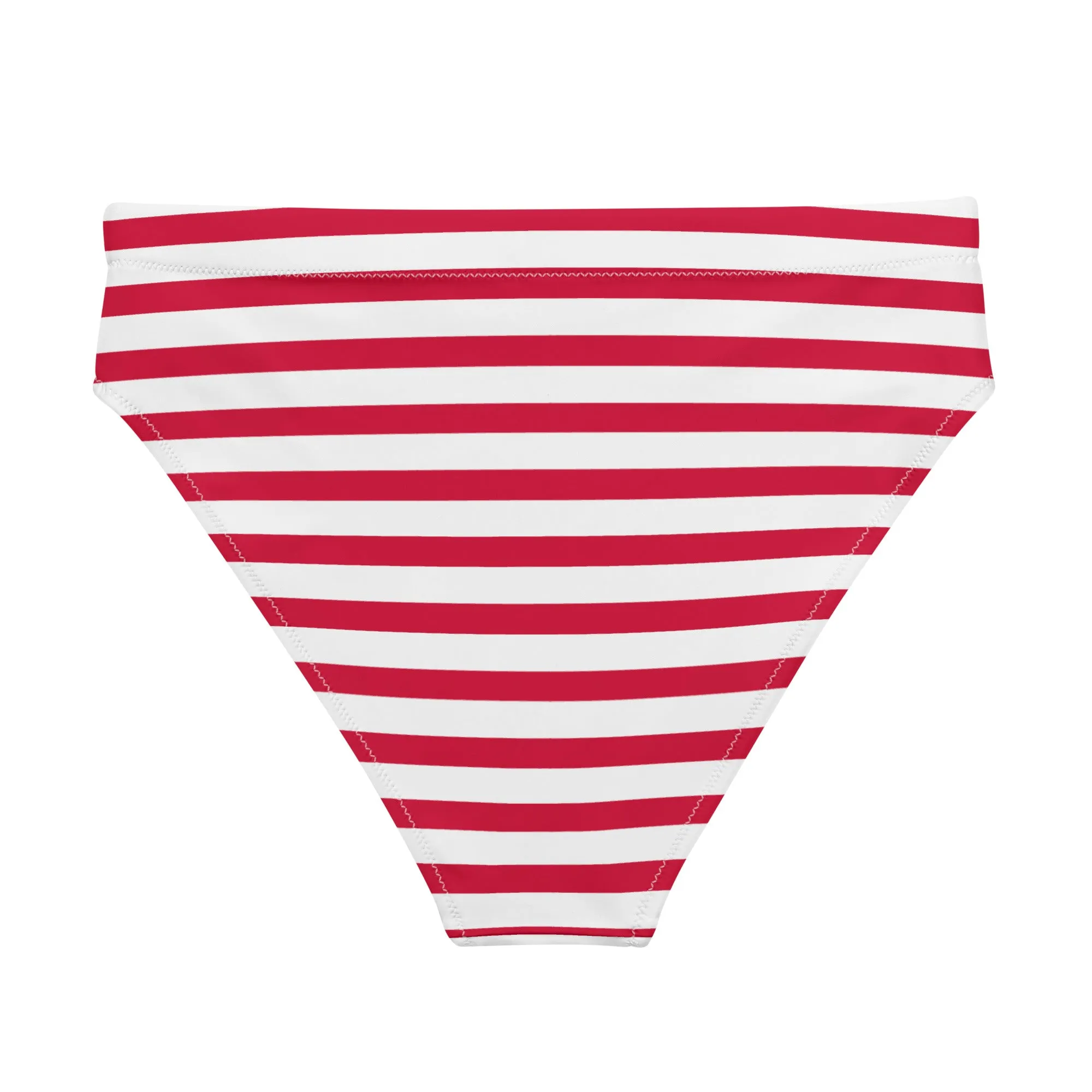 Red and White Beach Stripes High Waisted Bikini Bottom