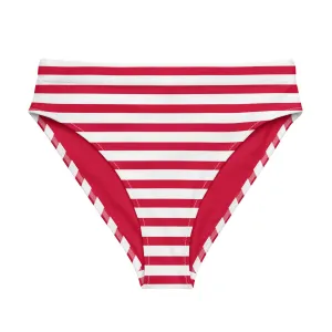 Red and White Beach Stripes High Waisted Bikini Bottom