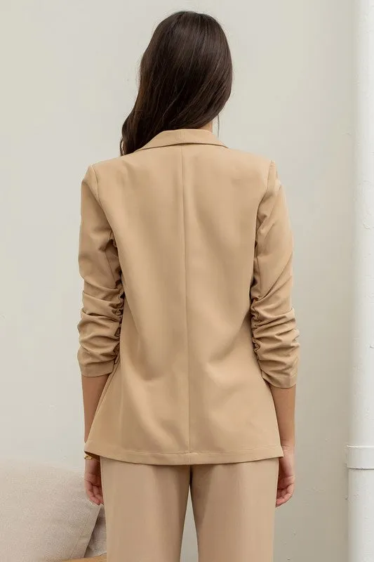 Ruched Sleeve Blazer