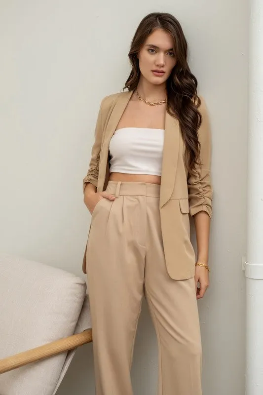 Ruched Sleeve Blazer