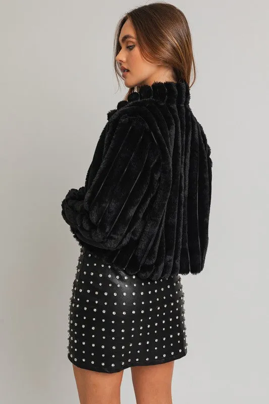 Stepping Out Crop Faux Fur Jacket - Black