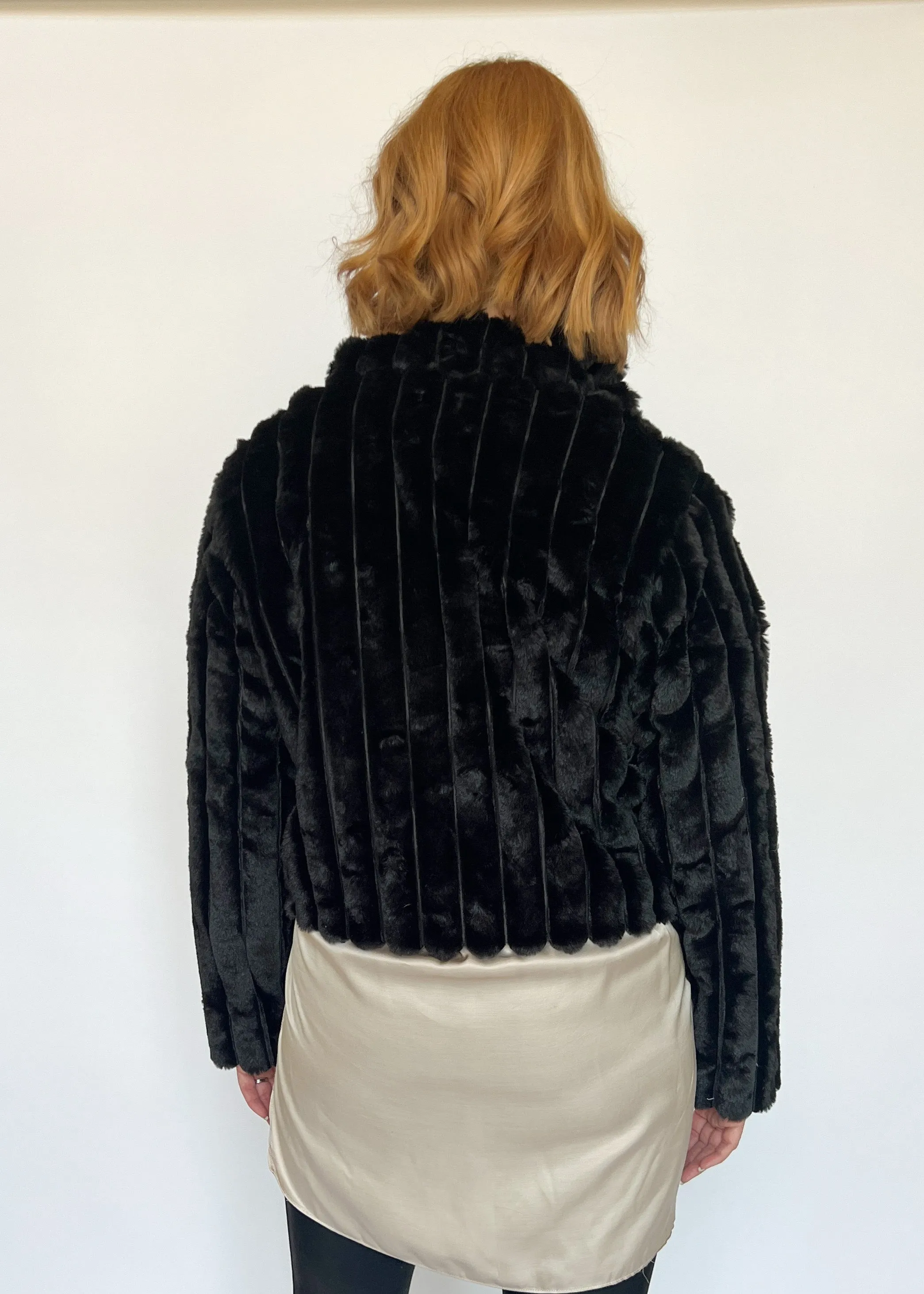 Stepping Out Crop Faux Fur Jacket - Black