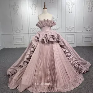 Strapless Pink Ball Gown Ruffles Prom Dress Princess Pageant Dress DY9879