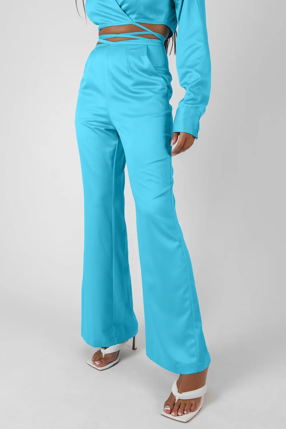 Strappy Waist Striaght Leg Trouser Blue