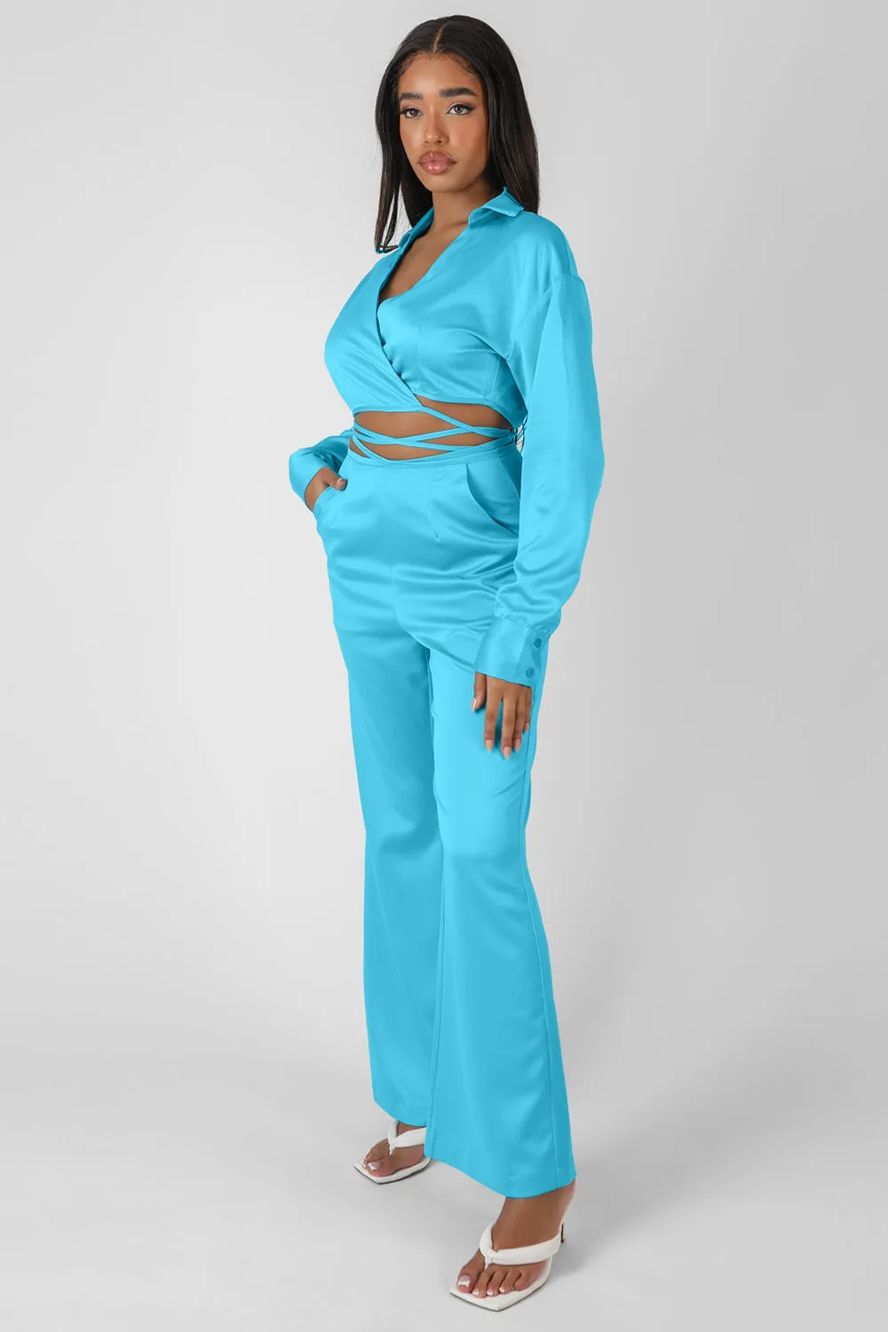 Strappy Waist Striaght Leg Trouser Blue