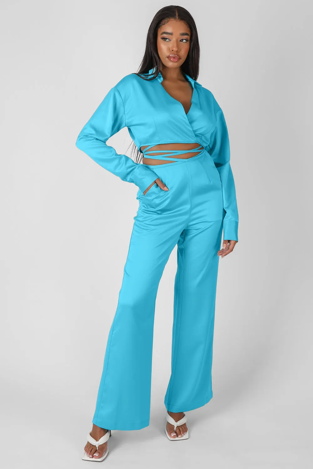 Strappy Waist Striaght Leg Trouser Blue