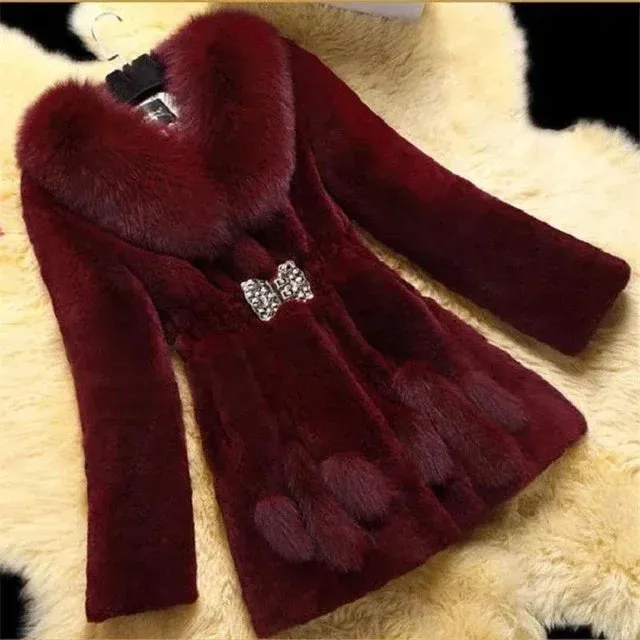 TAVIMART  -  New Winter Thick Plush Warm Clothes Big Size 4XL Overcoat Faux Fur Collar Fashion Ladies Coats Furry Female Coats Soft