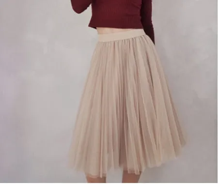 VenusFox 3 Layers Elastic High Waist Midi Skirts