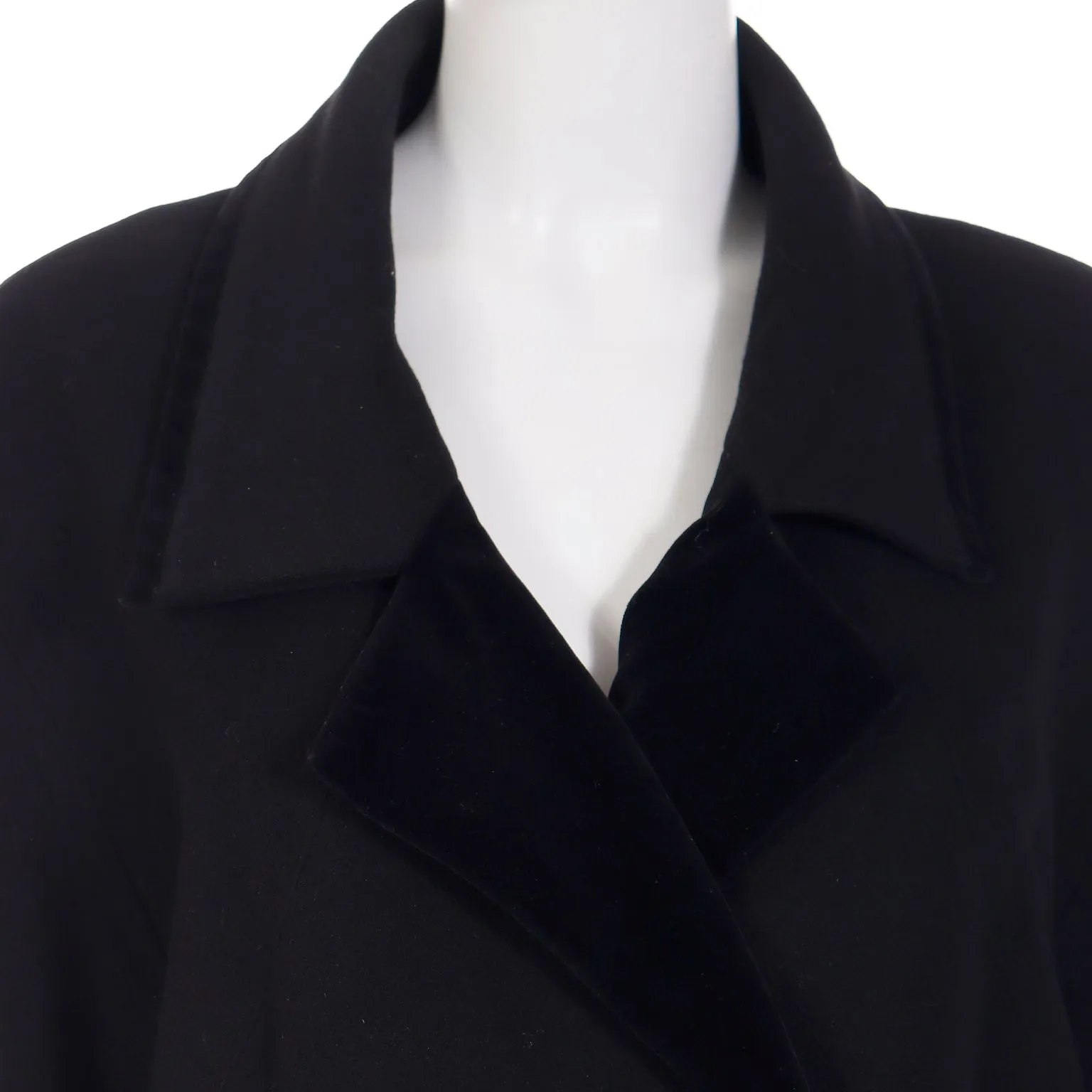 Vintage Black Wool Coat With Black Velvet Trim