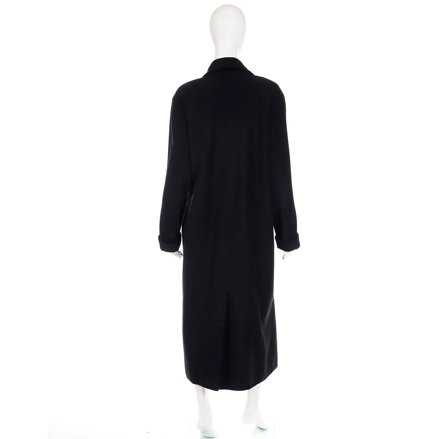 Vintage Black Wool Coat With Black Velvet Trim