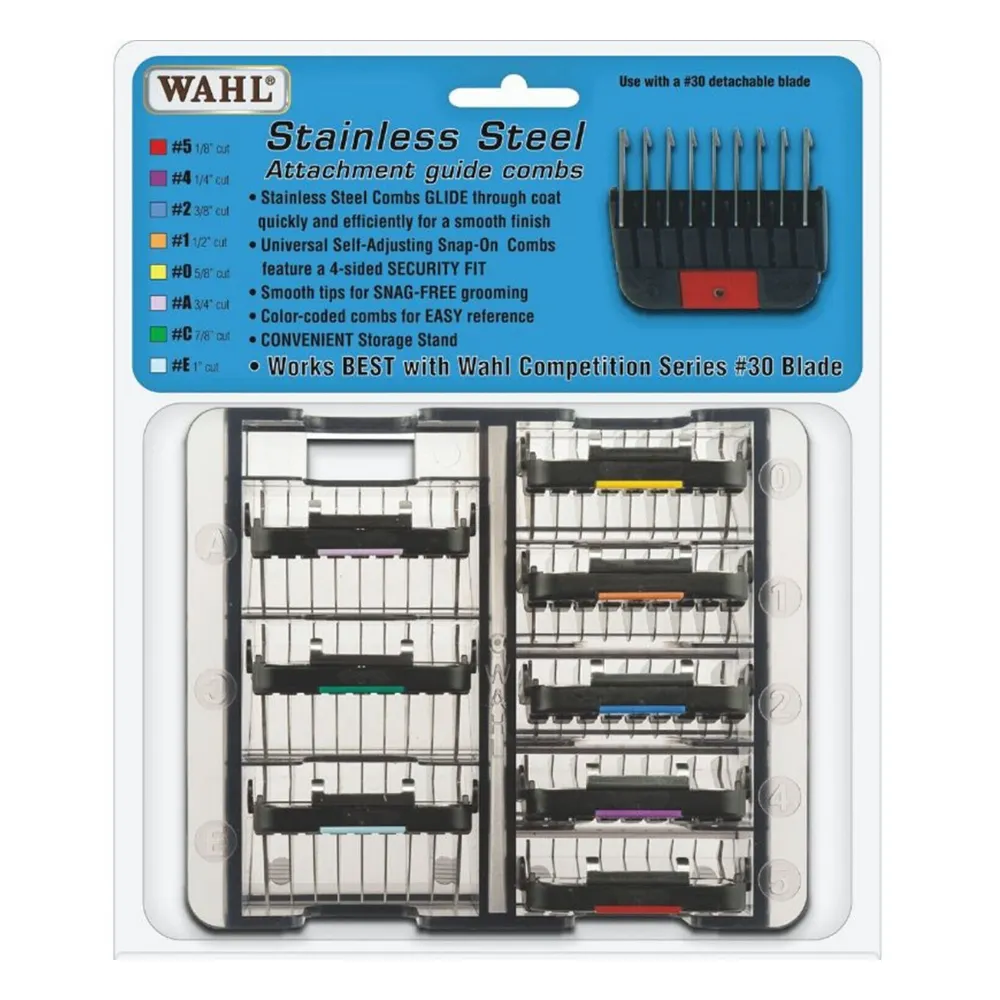 Wahl Universal Stainless Steel Comb Set 8 Pack   Container - 3mm to 2.5cm