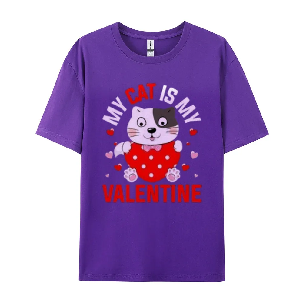 Women My Cat Is My Valentine's Day Print Graphic T-shirt